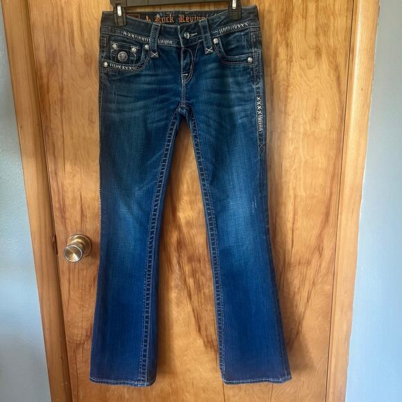 Low Rise Rock Revival Jeans Size 27 Celine Boot Cut Sequin Studded - Picture 3 of 11